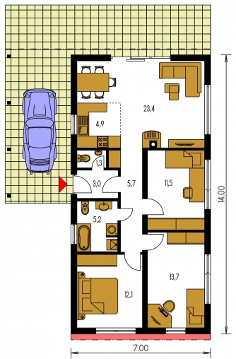Image miroir | Plan de sol du rez-de-chaussée - BUNGALOW 108